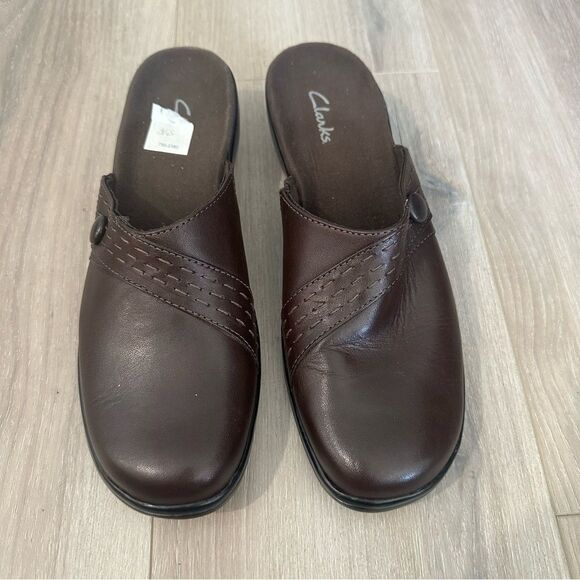 Clarks Artisan Brown Leather Mules Slip On Slides Shoes Sandals size 9.5 M - Picture 2 of 6